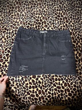Black Distressed Denim Mini Skirt | Size 14W | Stretchy Y2K